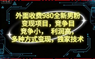 外面收费980全新男粉变现项目，竞争小，利润高，多种方式变现，独家技术