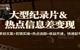 大型纪录片&热点信息差变现:原创文案+剪辑实操+热点选题+收益开通,快速起号