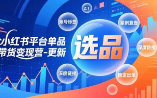 小红书平台单品带货变现营-更新，极致选品、账号标签、案例复盘，深度链接，快速启动稳定出单