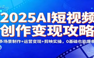 2025AI短视频创作变现攻略：多场景制作+运营变现+剪映实操，0 基础也能爆单