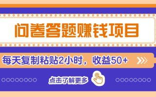 问卷答题赚钱项目，新手小白也能操作，每天复制粘贴2小时，收益50+
