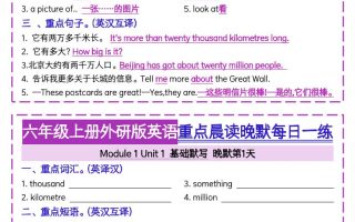 六上外研版英语重点晨读晚默每日一练（20页）三起点