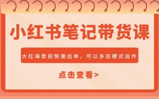 小红书笔记带货课，大红海类目快速出单，市场大，可以多店模式运作