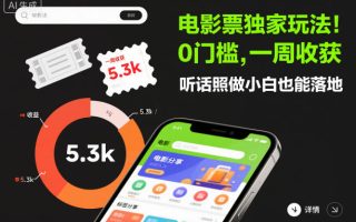 电影票独家玩法！0门槛，一周收获5.3k，听话照做小白也能落地【揭秘】
