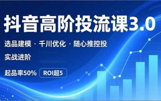 抖音带货高阶投流3.0课，选品建模、千川优化、随心推控投，实战进阶，实现起品率50%，ROI超5