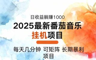 2025年最新番茄音乐人挂机项目，每天几分钟，月入1000＋，可矩阵，一台…