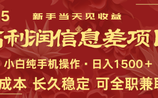 日入2000+ 全网独家 利润超级高的信息差项目 新人当天收益 纯手机操作