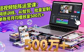 短视频矩阵运营课：网感训练、AI智剪、批量复制，单账号月均播放量500万+