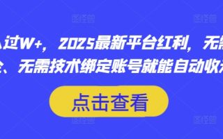 月入过W+，2025最新平台红利，无需本金、无需技术绑定账号就能自动收米