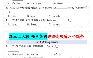 新三上人教PEP英语语法专项练习小纸条（含答案28页）