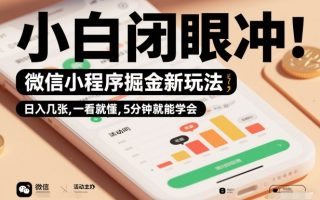 微信小程序掘金新玩法，日入几张，一看就懂，5分钟就能学会，小白闭眼冲【揭秘】