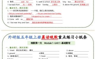 五上外研版英语晨读晚默重点练习小纸条20页