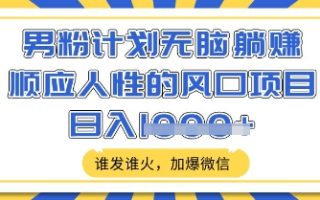 男粉计划无脑躺Z，顺应人性的风口项目，谁发谁火，加爆微信，日入多张【揭秘】