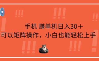 手机赚单机日入30＋，可以矩阵操作，小白也能轻松上手