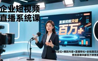企业短视频直播系统课,账号定位+爆款内容+直播转化+全链路实战,单场直播突破百万销售额