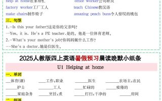 25新人教PEP四上英语暑假预习晨读晚默小纸条11天（11页）