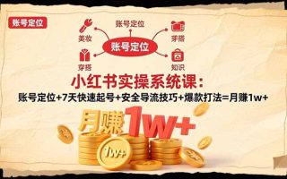 小红书实操系统课：账号定位+7天快速起号+安全导流技巧+爆款打法=月赚1w+