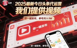 2025最新今日头条代运营，我们提供视频，你一键发布，单号月入1W【揭秘】
