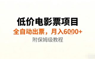 低价电影票项目，全自动出票，月入6k+，附保姆级教程【揭秘】