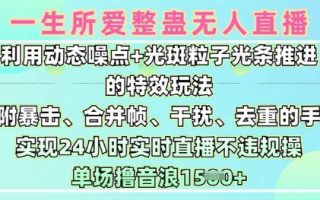 一生所爱无人整蛊升级版9.0，利用动态噪点+光斑粒子光条推进的特效玩法，实现24小时实时直播不违规操，单场日入1.5k