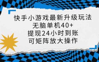 快手小游戏最新版升级玩法，新风口，无脑单机日入40+，可批量放大，小…