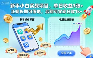 新手小白实战项目，单日收益3张+，正规长期可落地，后期可实现日收1k+【揭秘】