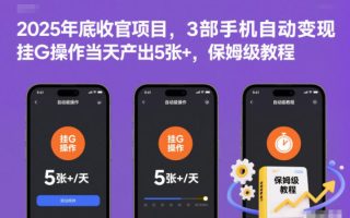 2025年底收官项目，3部手机自动变现，挂G操作当天产出5张+，保姆级教程【揭秘】