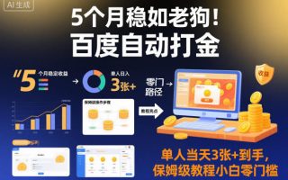 5个月稳如老狗！百度自动打金，单人当天3张+到手，保姆级教程小白零门槛【揭秘】