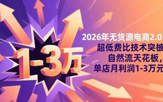 2026年无货源电商2.0：超低费比技术突破自然流天花板，单店月利润1-3万元