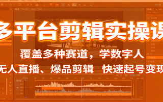 多平台剪辑实操课：覆盖多种赛道，学数字人、无人直播、爆品剪辑，快速起号变现