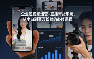 企业短视频运营+直播带货系统，从小白到百万粉丝的必修课程