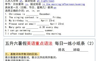 五升六暑假英语重点语法每日一练小纸条-六上英语
