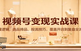 视频号变现实战课：流量逻辑、选品排品、投流技巧，覆盖开店到复盘全流程