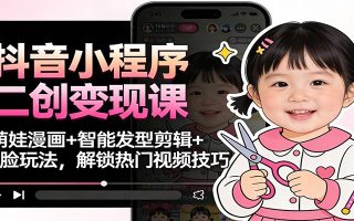 抖音小程序二创变现课：萌娃漫画+智能发型剪辑+换脸玩法，解锁热门视频技巧