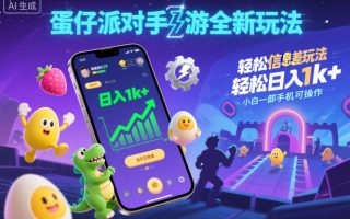 蛋仔派对手游全新玩法，轻松日入1k+，风口信息差玩法，当天见收益，小白一部手机可操作