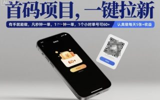 首码项目，一键拉新，有手就能做，几秒钟一单，1个小时单号可60+，认真做每天5张+收益【揭秘】