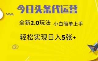 今日头条代运营，新2.0玩法，小白轻松做，每日实现躺Z5张【揭秘】