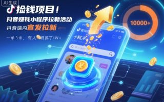 捡钱项目！抖音賺钱小程序拉新活动，抖音端内宣发拉新，一单3米，有人半个月搞了1W+
