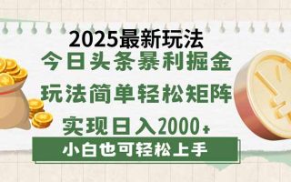 今日头条2025最新玩法，思路简单，复制粘贴，轻松实现矩阵日入2000+
