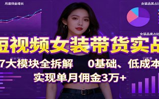 短视频女装带货实战：7大模块全拆解，0基础、低成本，实现单月佣金3万+