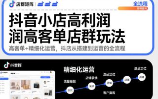 抖音小店高利润高客单店群玩法，高客单+精细化运营，抖店从搭建到运营的全流程