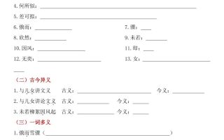 七年级上语文课内文言文重点知识小纸条