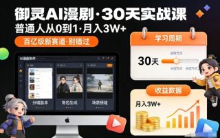 御灵AI漫剧30天实战课，普通人从0到1，月入3W+，别错过这个百亿级新赛(更新中)