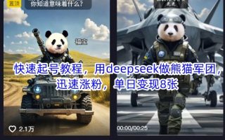 快速起号教程，用deepseek做熊猫军团，迅速涨粉，单日变现8张