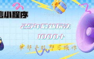 微信小程序-25年最新教学日入1000+最新玩法–单部手机即可操作，做就…