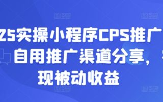 2025实操小程序CPS推广项目，自用推广渠道分享，实现被动收益