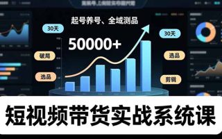 短视频带货实战系统课，起号养号、选品剪辑、全域测品，新手30天破局月佣金50000+