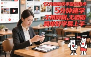12月最新快手搬运技术，5分钟速学，不用剪辑无脑搬，简单好学易上手