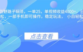 抖音手游野路子玩法，一单25，单视频收益4000+，日入几千轻轻松松，一…