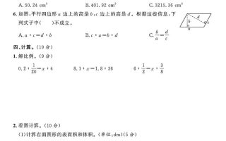 【北师大版】2024-2025学年六年级下册数学期中综合检测卷